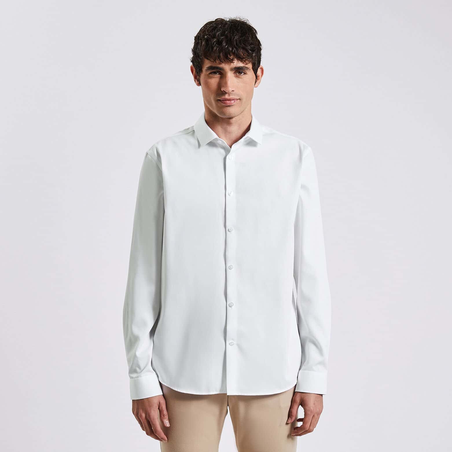 Chemise regular sans repassage unie coton Blanc