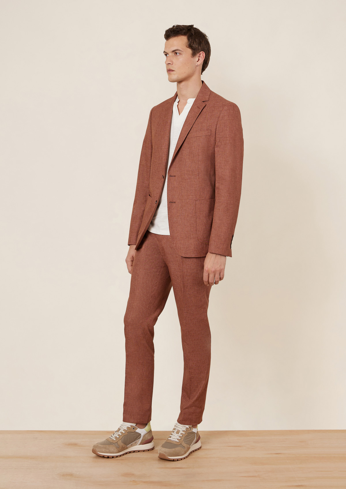 Veste coordonnable Regular en coton et lin mélangés unis terracotta