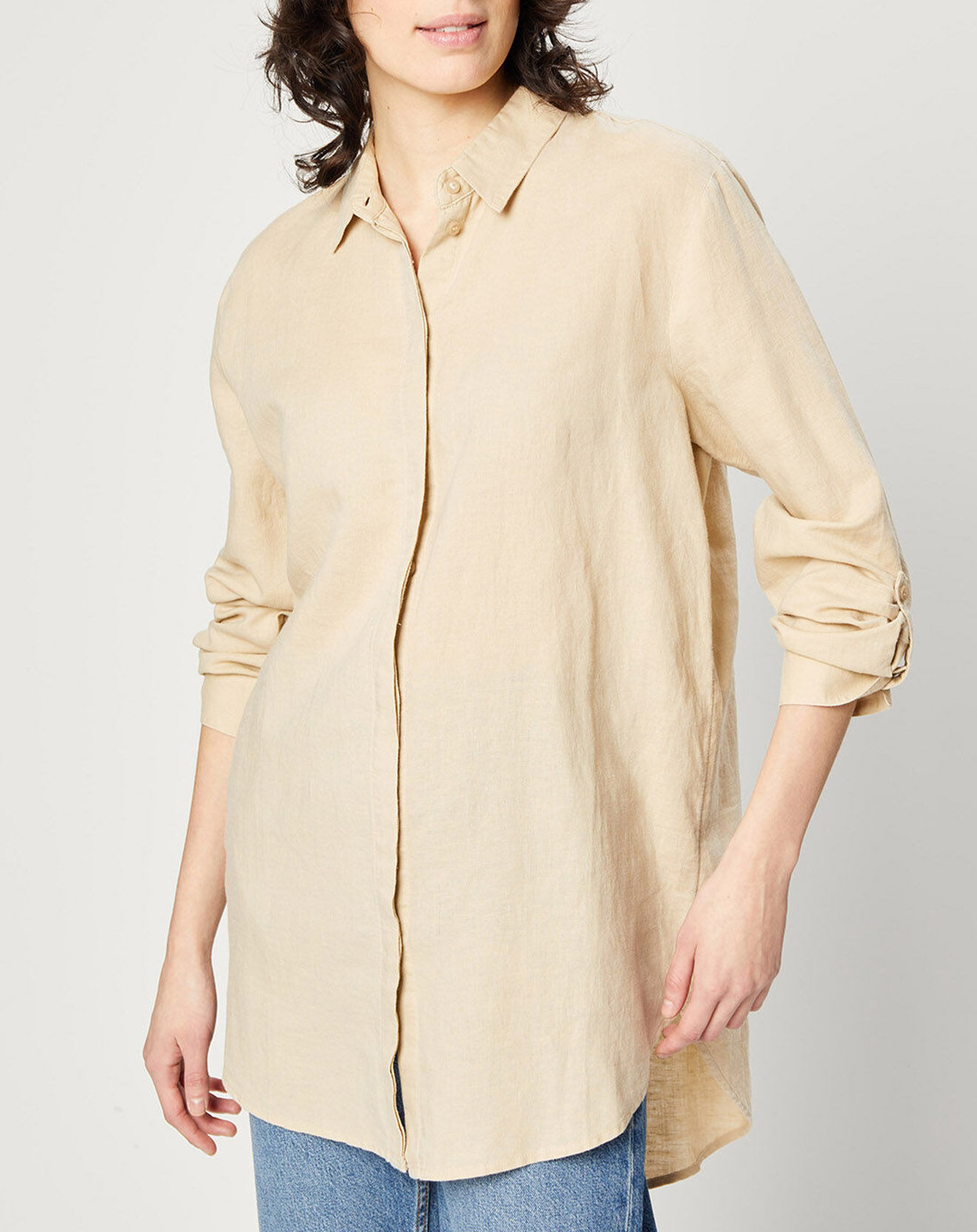 Esprit Chemise oversize en Lin & Coton mélangés beige