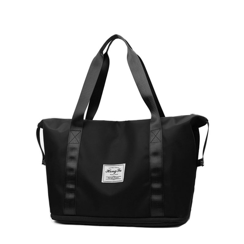 (42x22cm) Wasserabweisende Reisetasche Handgepäck Weekender Sport Tragetasche mit Erweiterung und Gepäckband - Schwarz