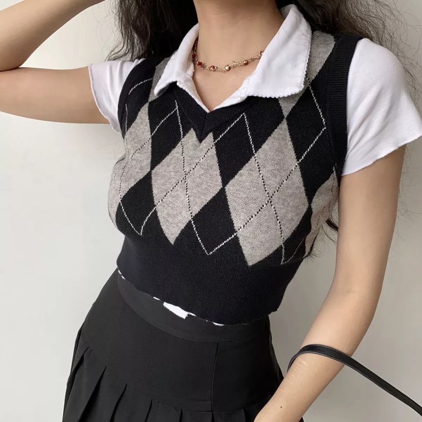 Rorah - V-hals Argyle Trui Vest