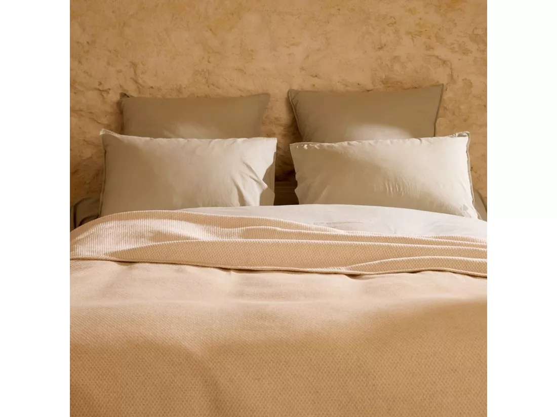 Dessus de lit 180x250 cm coton et lin mélangés CABOURG écru naturel