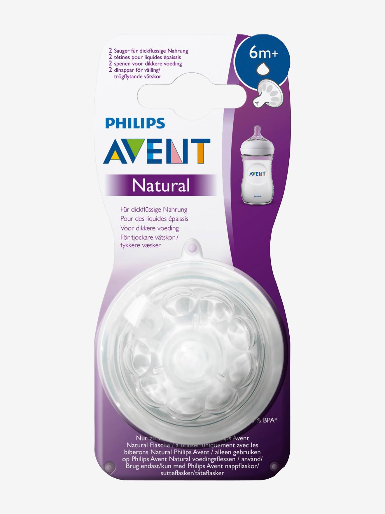 Pacote com 2 bicos Philips AVENT Natural de fluxo rápido, a partir de 6 meses, sem cor.