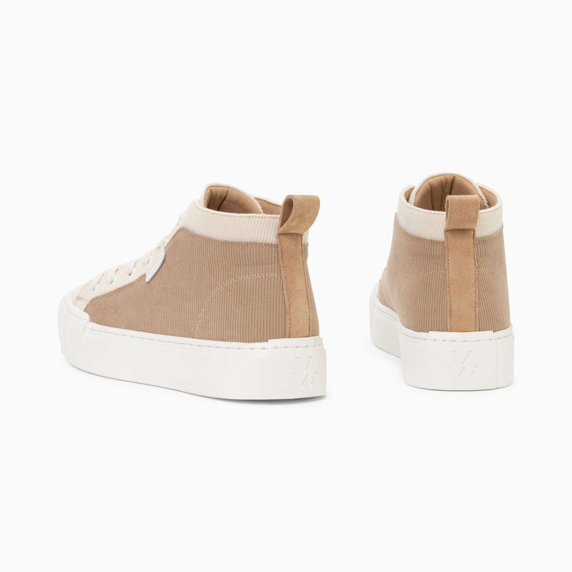 Sneakers-Baskets montantes Clarisse côtelées beige et taupe