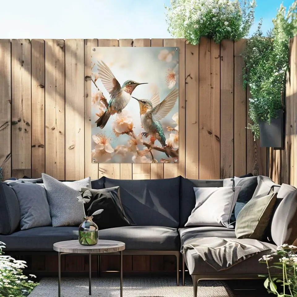 Tuinposter Spring Birds - 80x60cm - Blauw