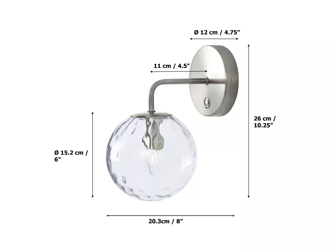 Versanora - 1 Globe de verre de murs armé léger Shade - argent