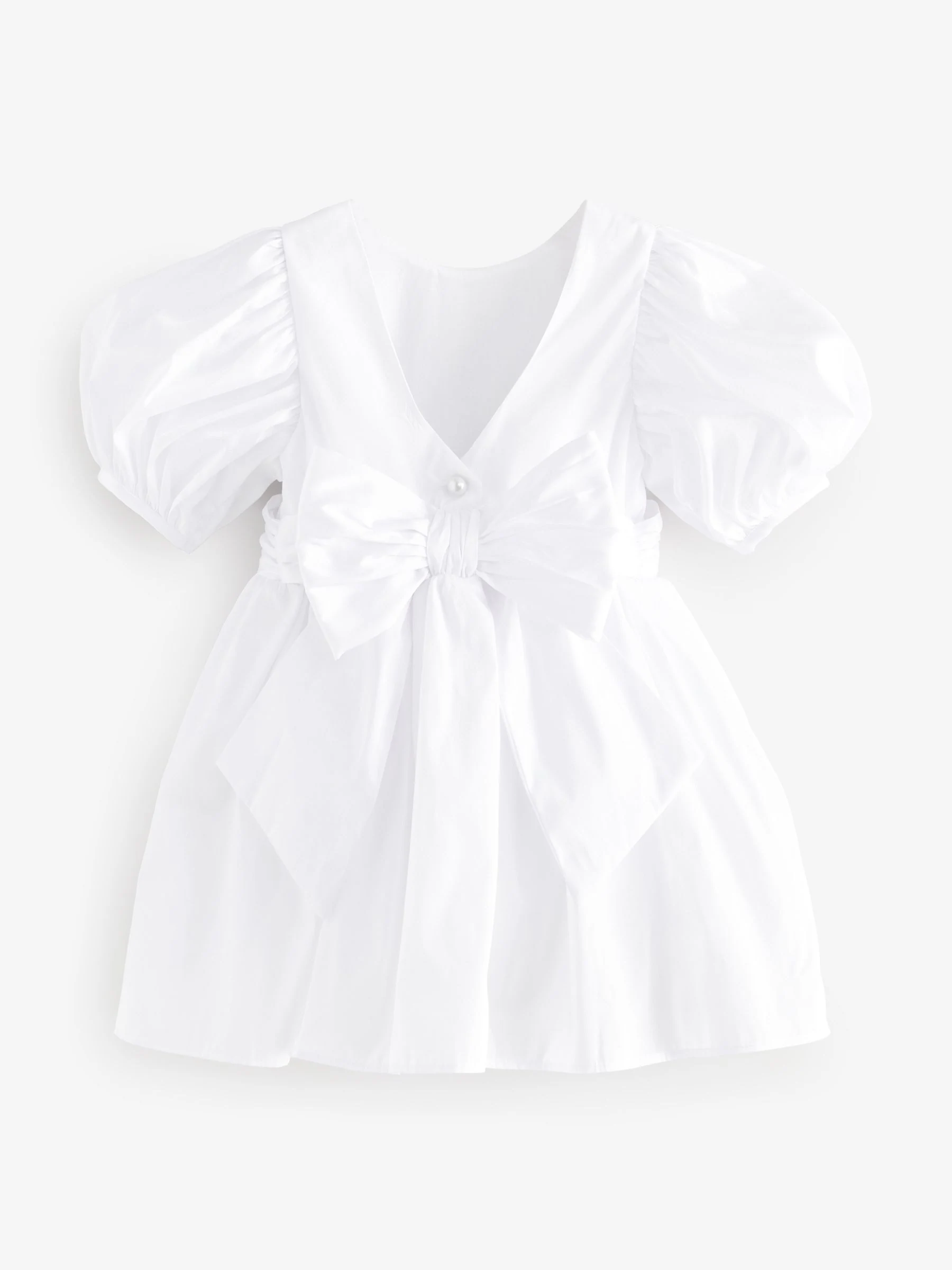 Wit - Meisjesjurk met bloemen en strik van taft (3 mnd - 8 jr)
