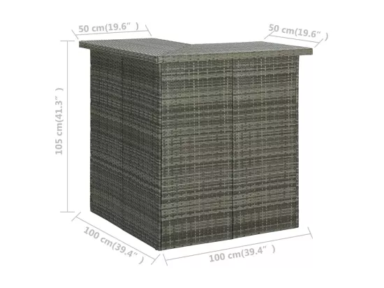 Table d'angle de bar Gris 100x50x105 cm Résine tressée