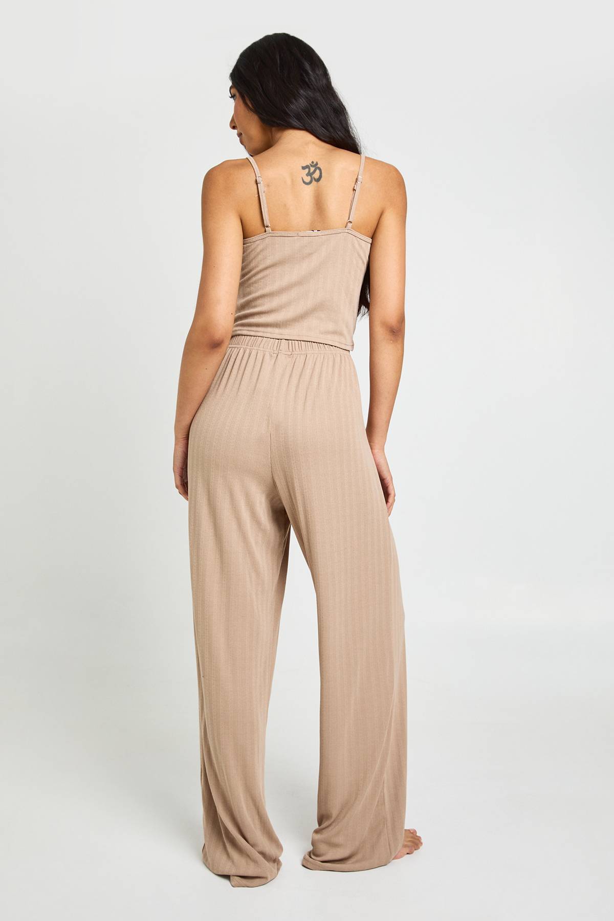 boohoo Ensemble Pyjama Grande Taille Caraco Pointelle Et Pantalon Large