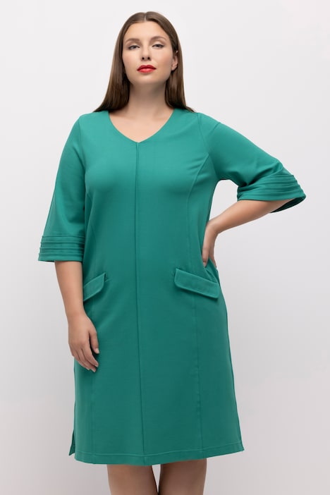 Midi-Puntokleid, A-Linie, Biesen, V-Ausschnitt, 3/4-Arm