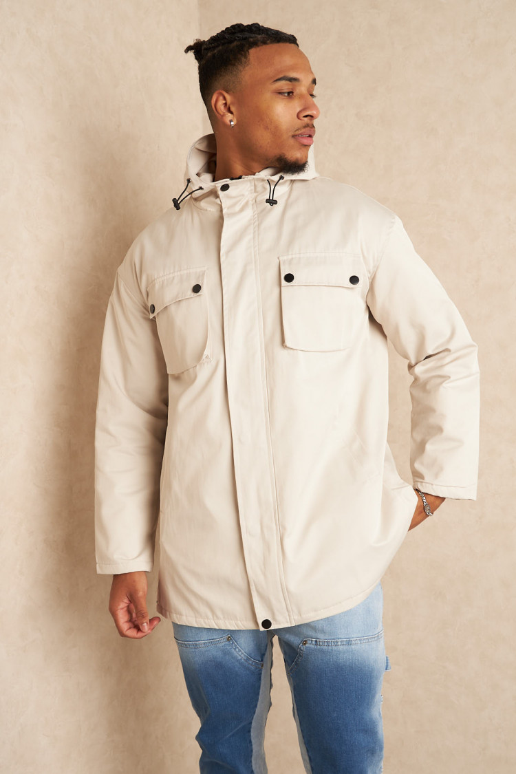 Parka beige à capuche