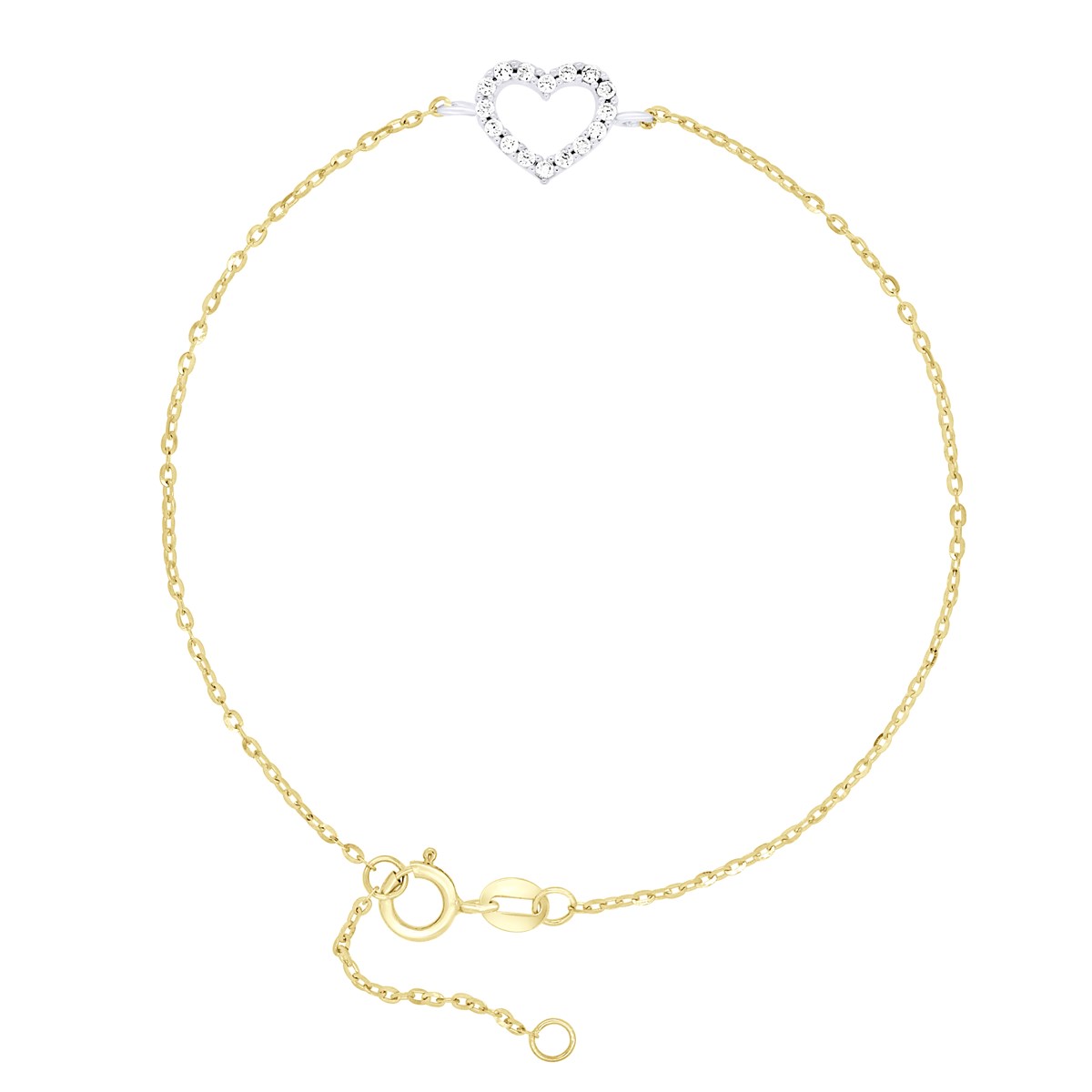 Bracelet - Coeur Bicolore serti d' Oxydes de Zirconium - Or Jaune