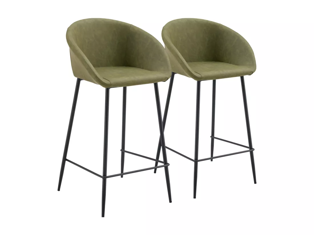 Lot de 2 tabourets de bar en simili vert ACHILLE - HAPPY GARDEN