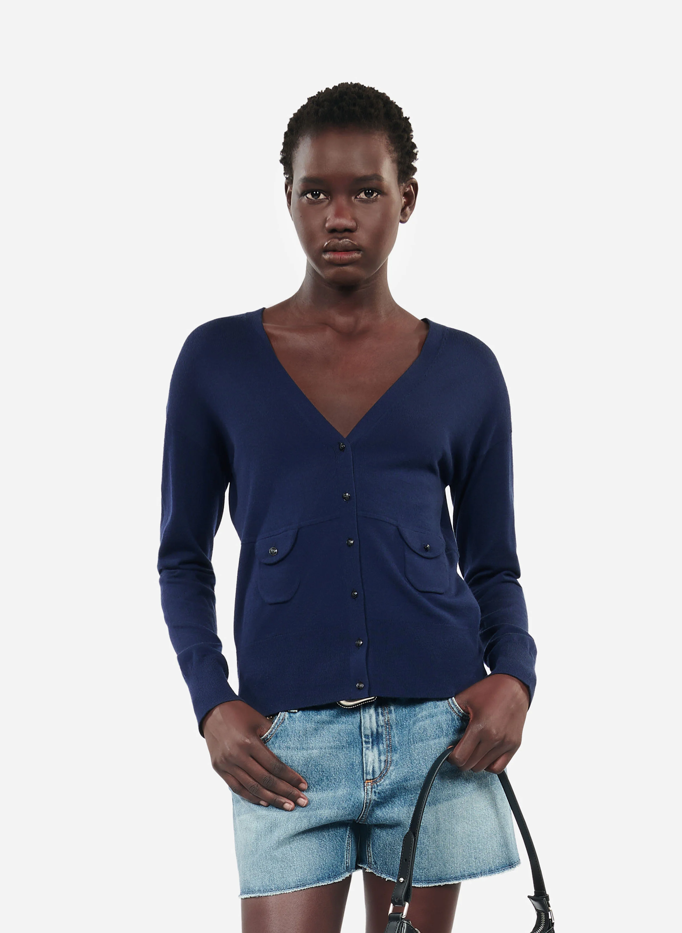 Cardigan droit en laine | Bleu