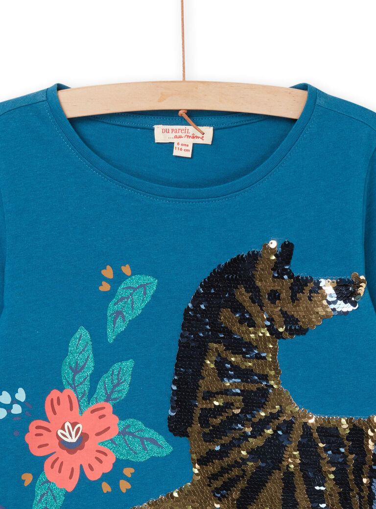 T-shirt bleu avec sequins réversibles