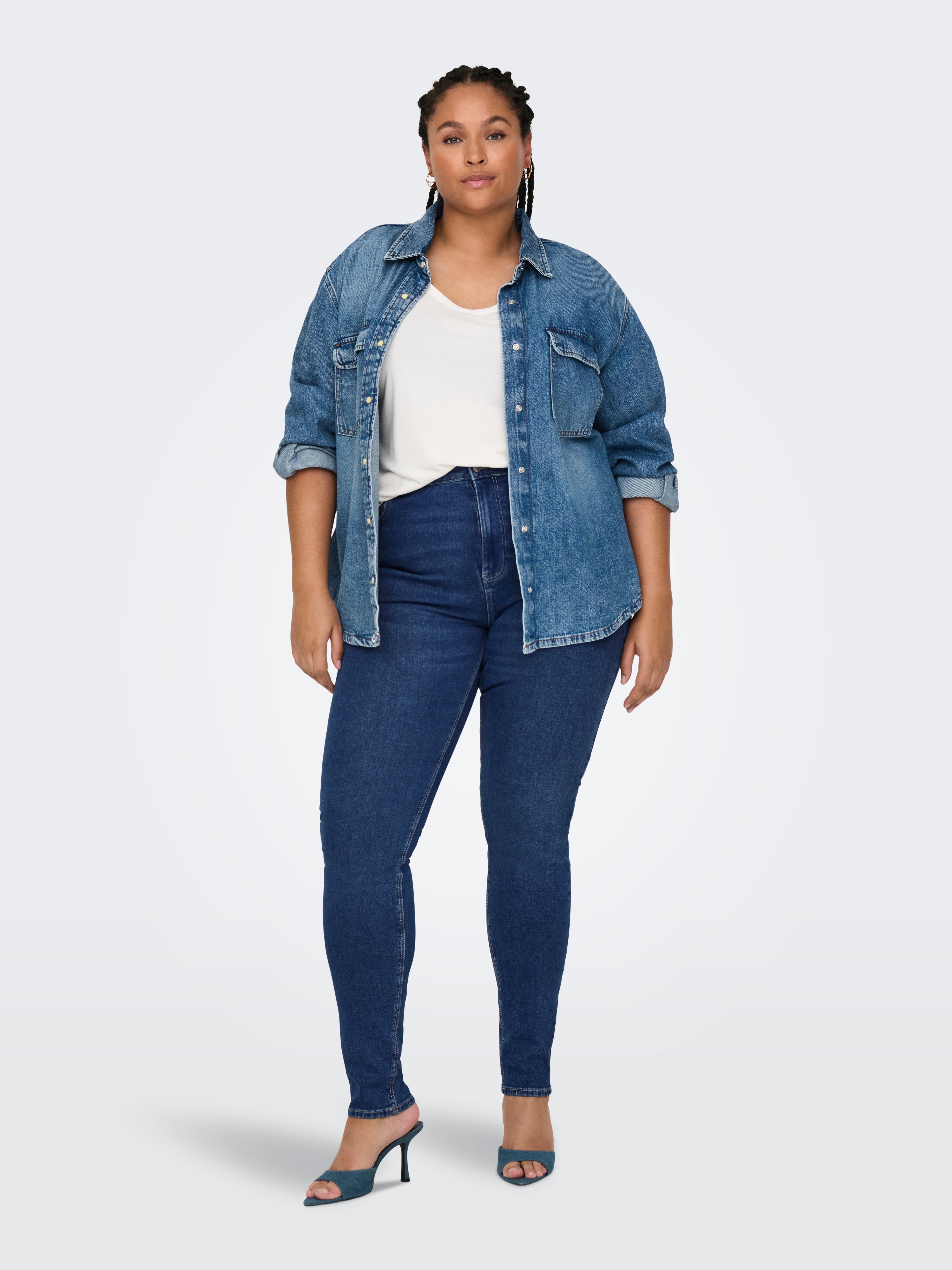 CARLUNA Hohe Taille Skinny Fit Jeans Dark Medium Blue Denim