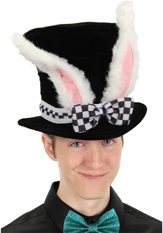 (2-tlg. Set) Fasnachts Erwachsenen Kostüm Hasen Verkleidung für Motto Partys / Ostern inkl. Latex Nase / Stoff Zylinder - Schwarz / Weiss