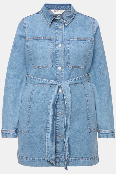 Jeanskleid, Straight Shape, Hemdkragen, Bindeband, Langarm