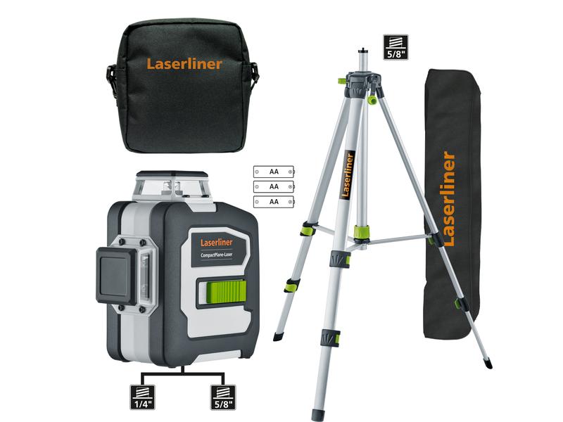Laserliner Kreuzlinien-Laser CompactPlane 3G Set 150 30 m Dreidimensionaler grüner Laser mit einem horizontalen und zwei vertikalen 360°- Laserkreisen, Kompaktstativ 150 cm sowie Digital Connection-Schnittstelle