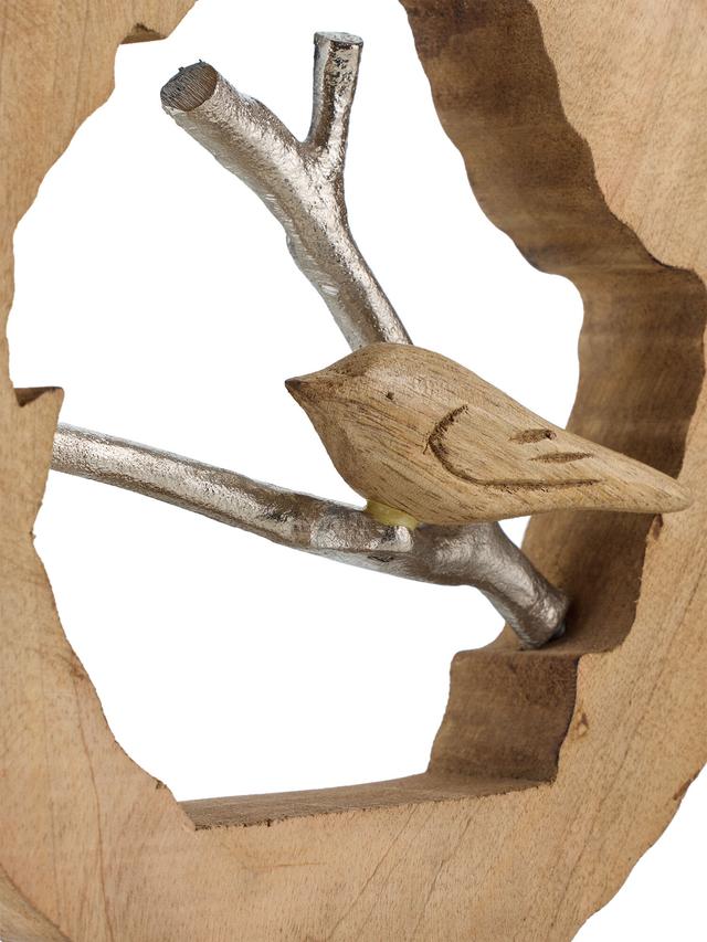 Mangoholzscheibe mit Aluminiumzweig und Vogel