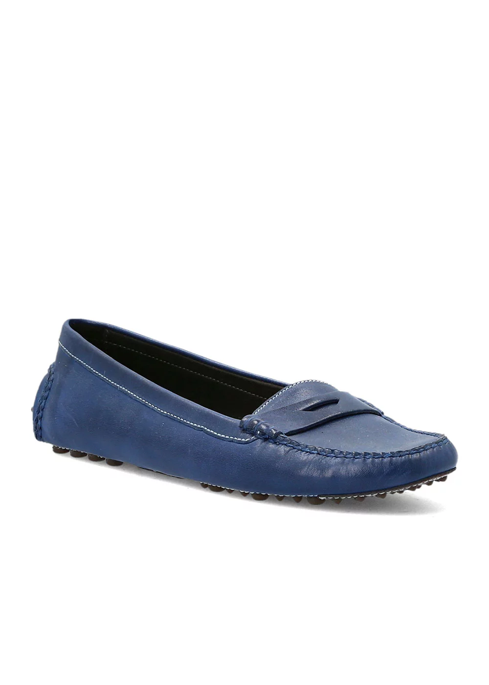 MOCASSIN ROUND DRIVER CUIR BLEU