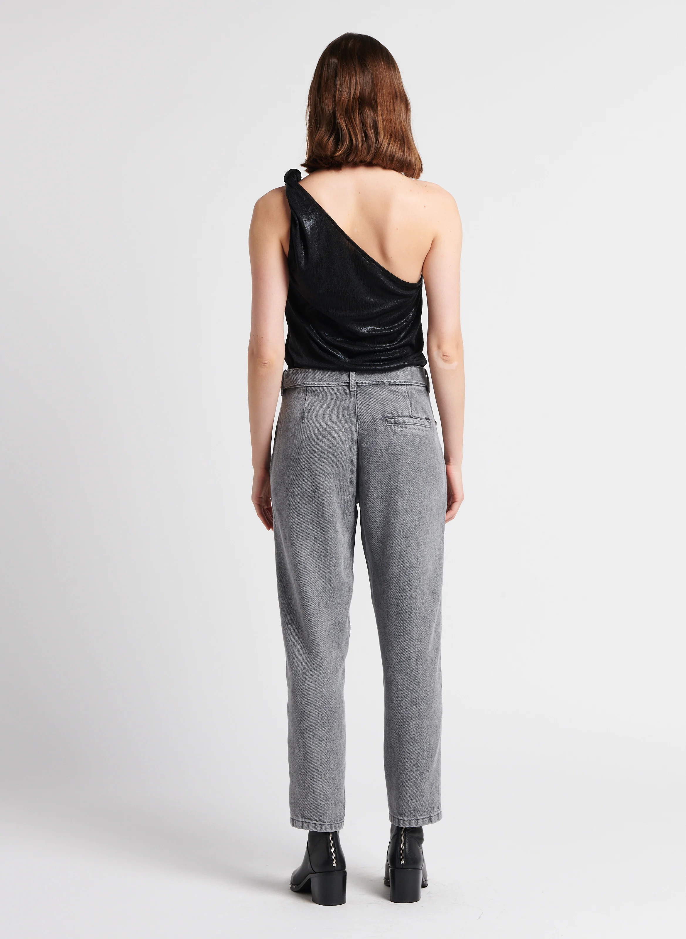 Jean baggy cropped taille haute délavé | Gris