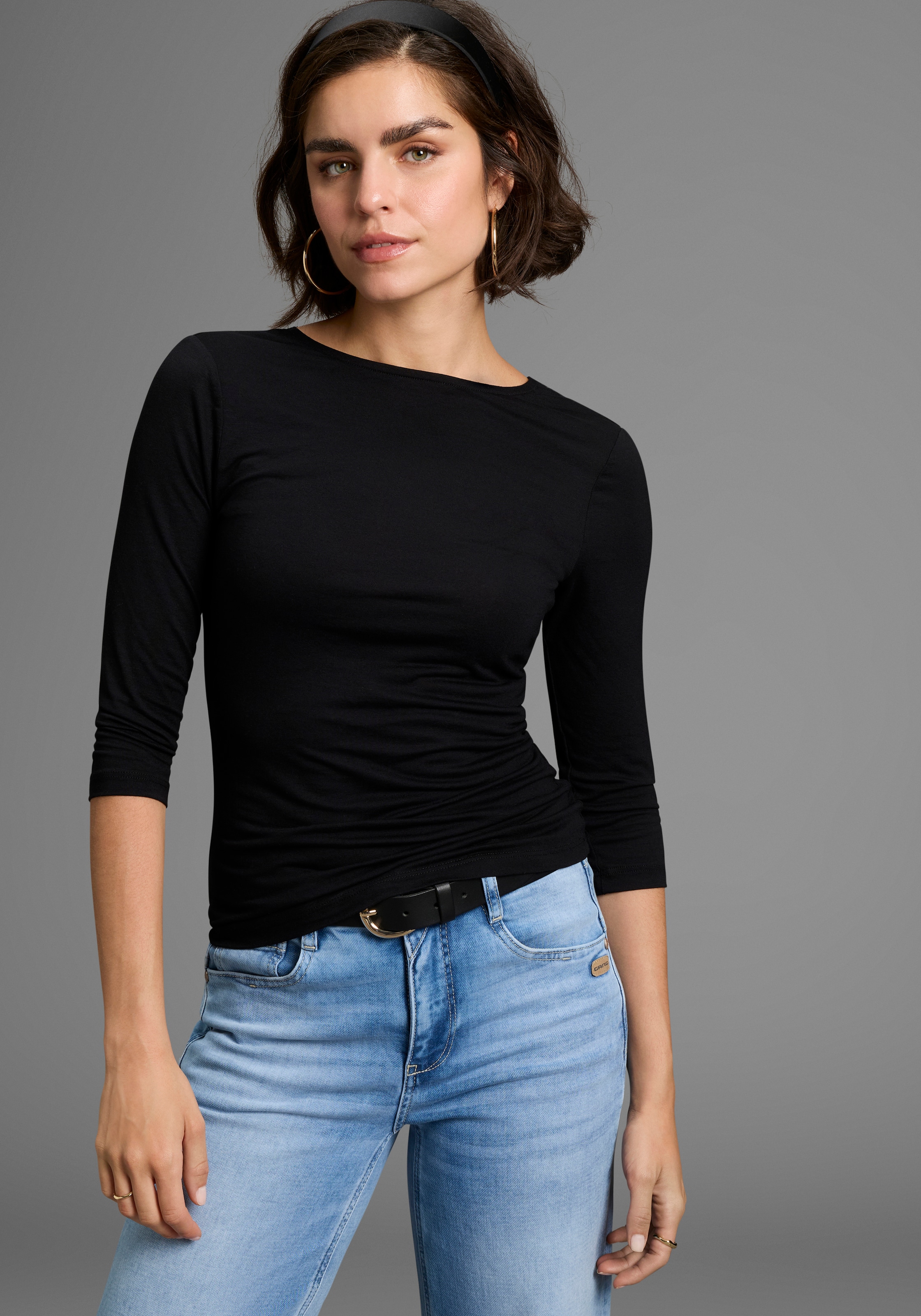 Melrose Rundhalsshirt , 3/4-Ärmel,  taillierter Schnitt,  mit Spitzenkante