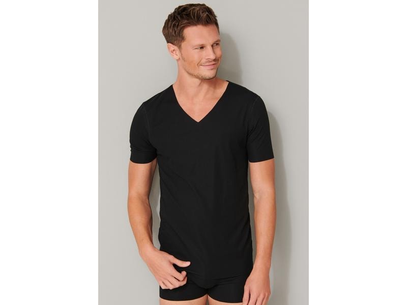 SCHIESSER T-Shirt Herren Laser Cut V-Ausschnitt, Schwarz, L Schwarzes Kurzarmshirt für Herren