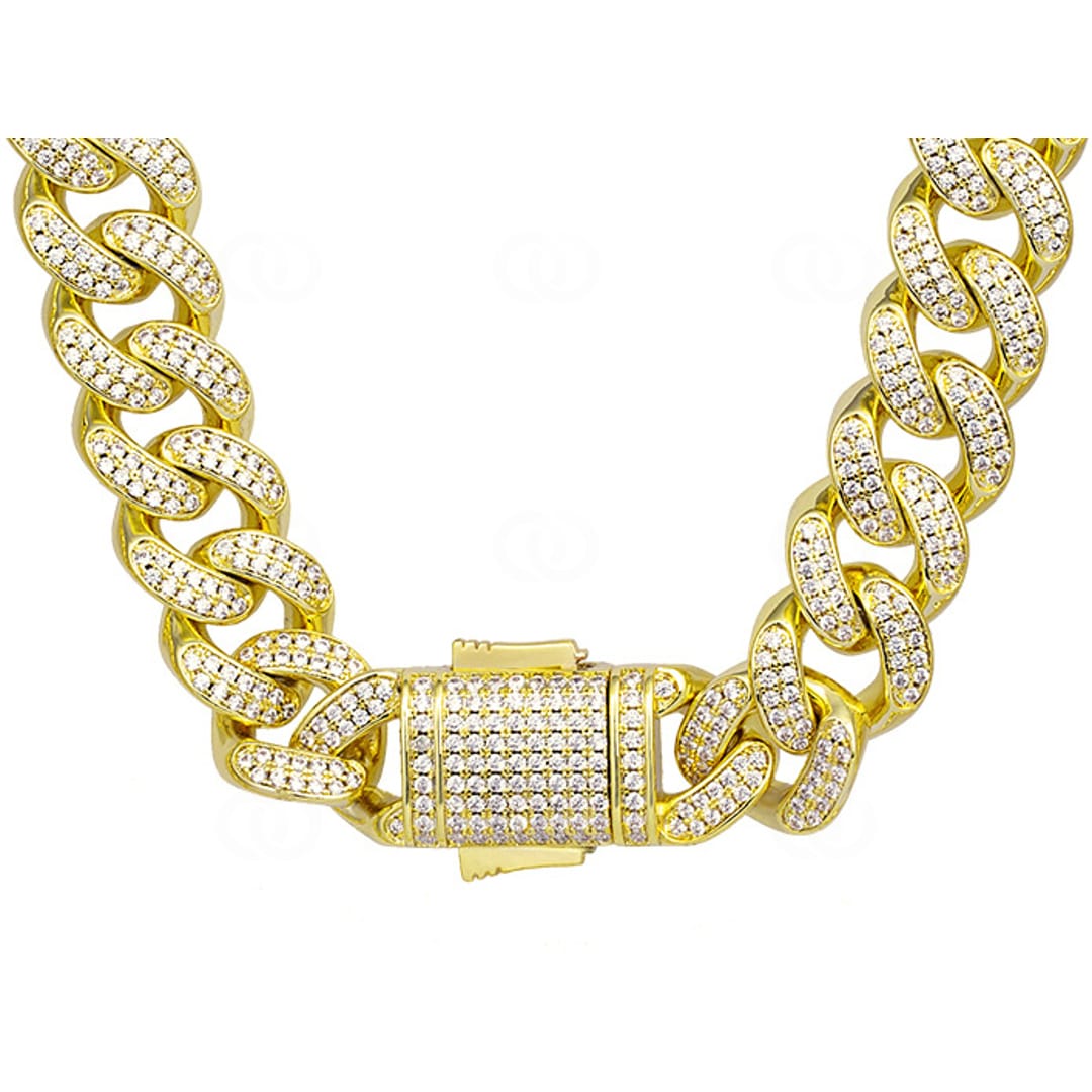 12mm Cuban Link Panzerkette Gelb vergoldet mit Zirkonia