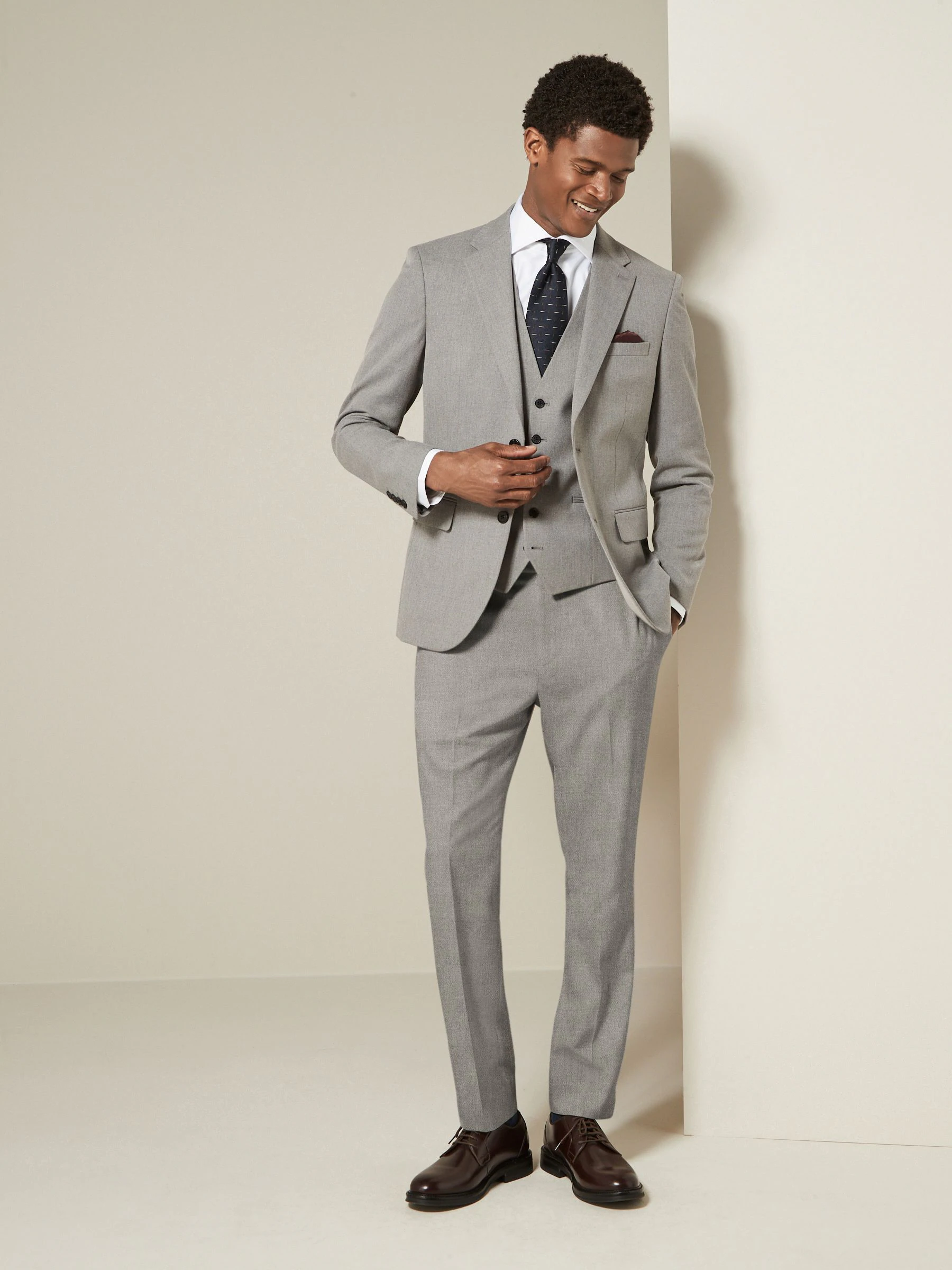 Grijs - Slim Fit - Kostuum met textuur: broek