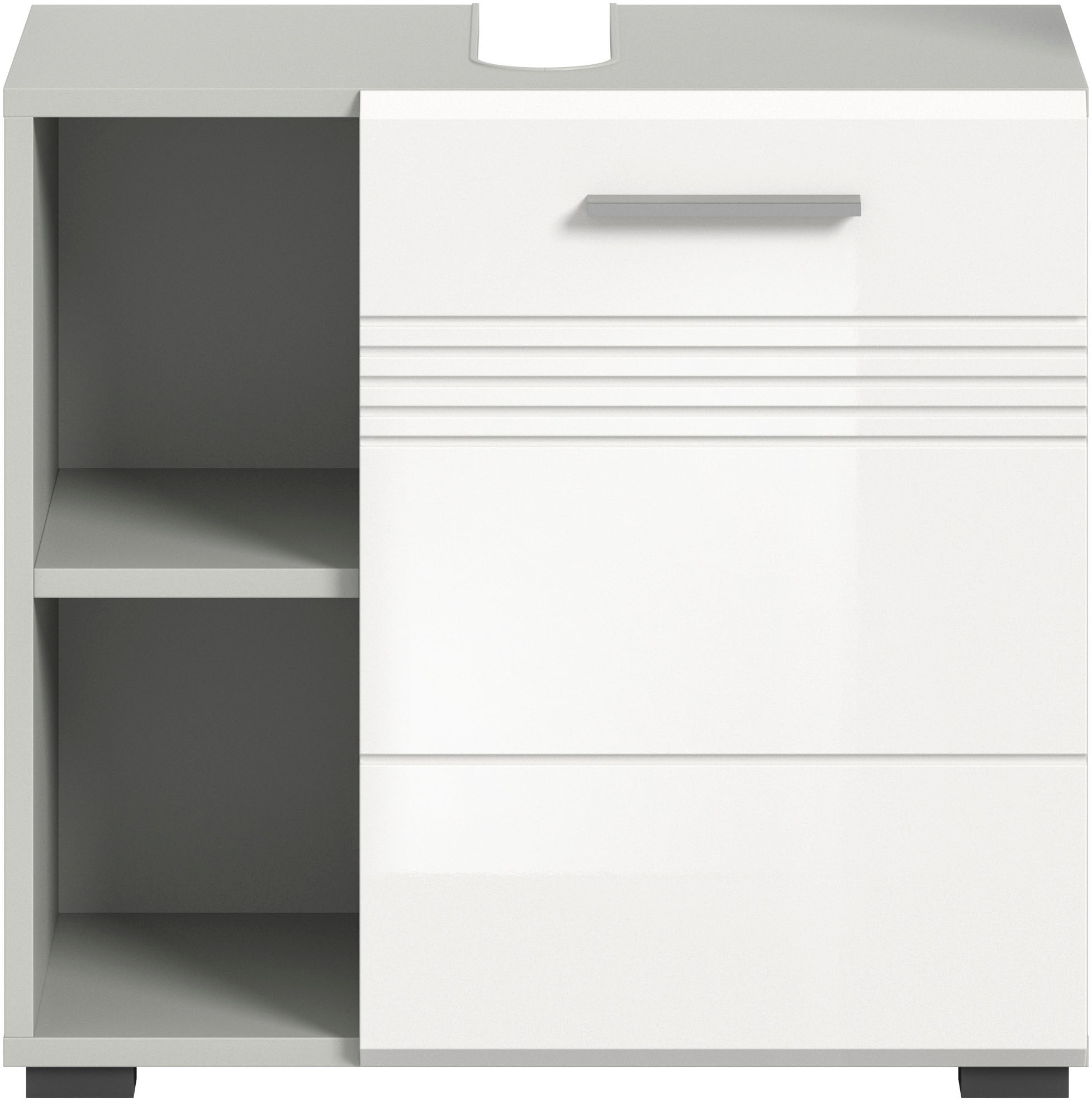 welltime Waschbeckenunterschrank »Calcio, Breite 60 cm, 1 Türen, 2 Einlegeböden, 2 offene Fächer« geteilte Rückwand, MDF Front, Badschrank, Bad-Möbel, Badezimmer