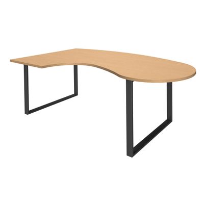Bureau LOFTER Manager arrondi - retour à gauche - L200 cm - Plateau imitation Hêtre - Pied carbone (Pieds de renfort obligatoire à rajouter - non inclus)