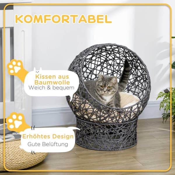Katteseng Stilig Kattehule Med Pute, Polyestertau, Lilla + Kremhvit, Sylindrisk Bunn