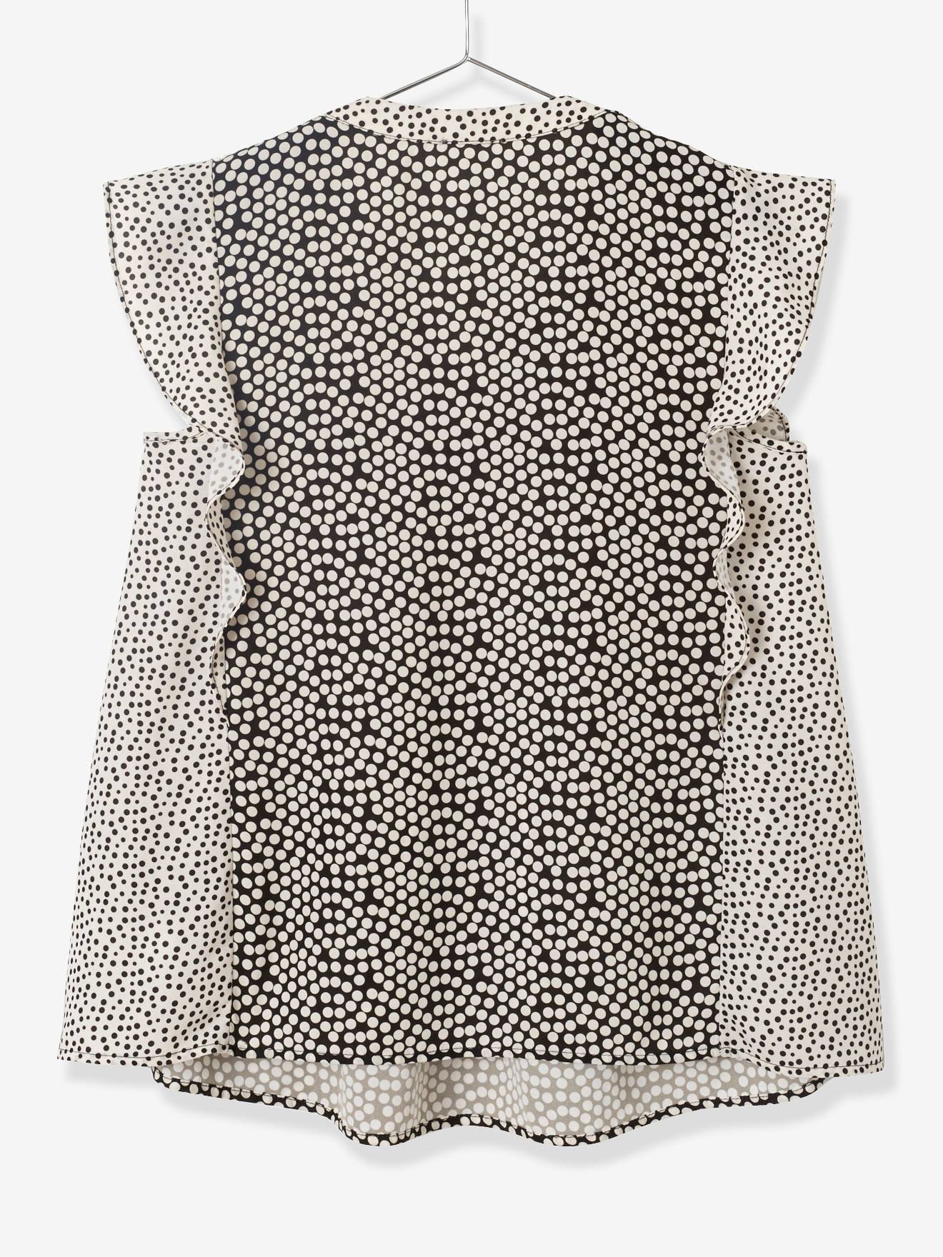 Blusa de maternidade com estampa de bolinhas pretas escuras