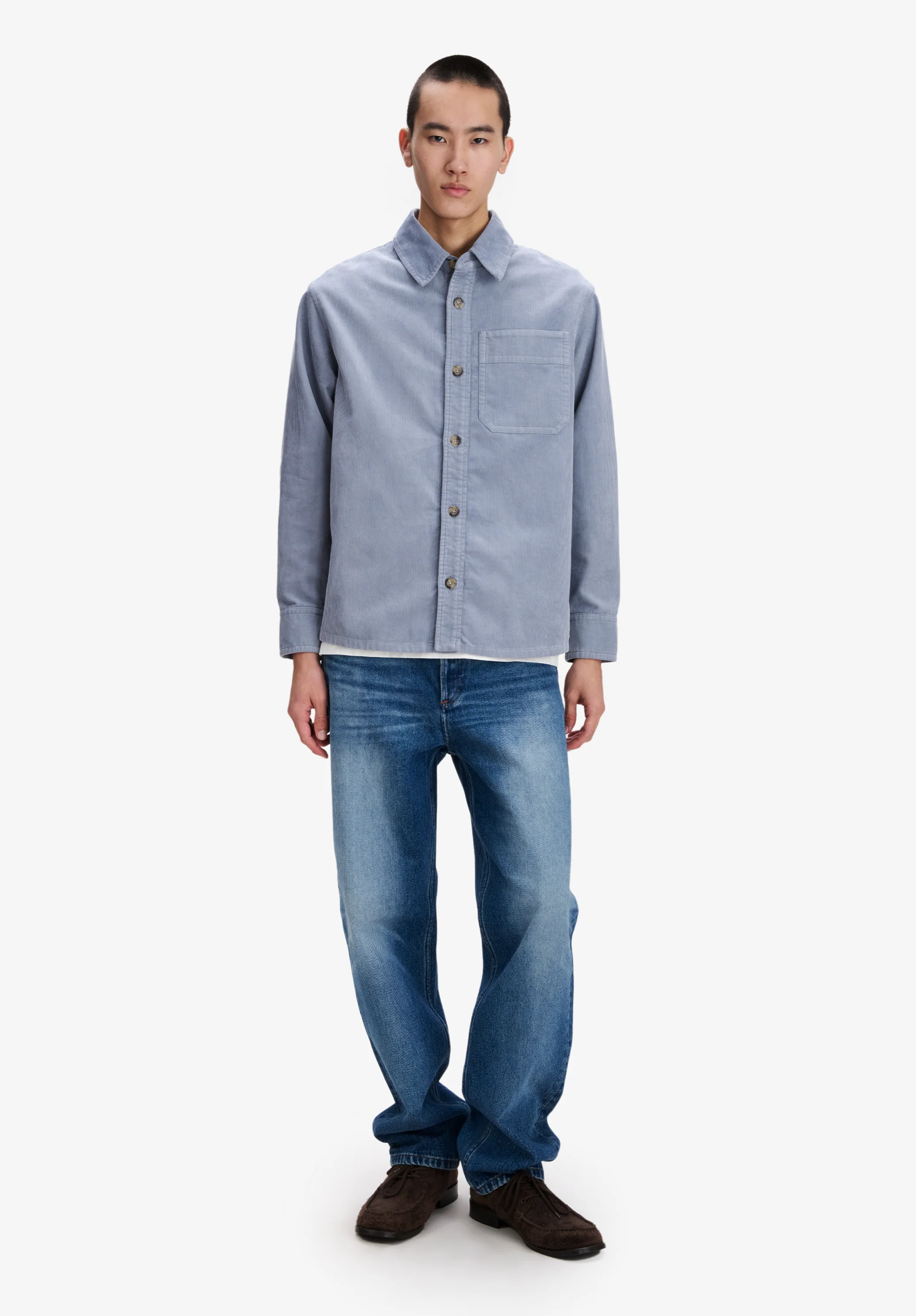 Surchemise ample en denim indigo délavé - Bleu gris