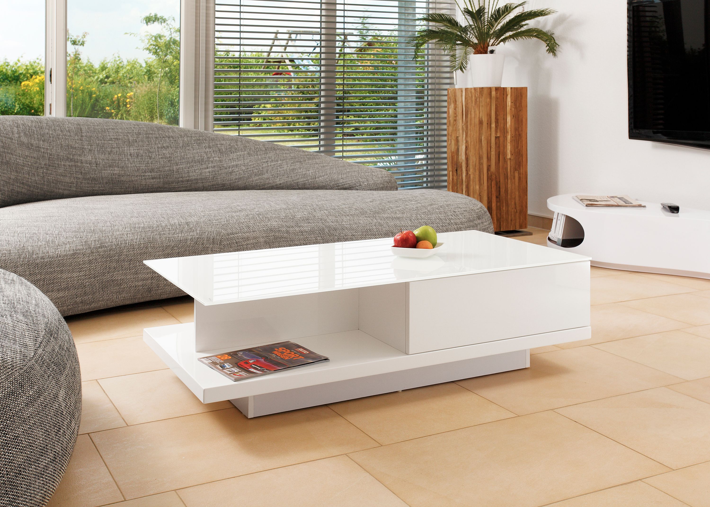 Couchtisch 60x120 weiss Glas Sofatisch Wohnzimmertisch Beistelltisch Tisch