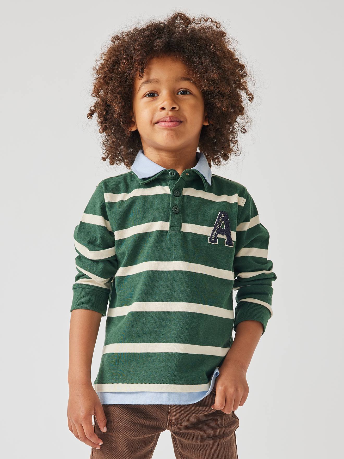 Camisa polo listrada azul marinho com efeito 2 em 1 para meninos