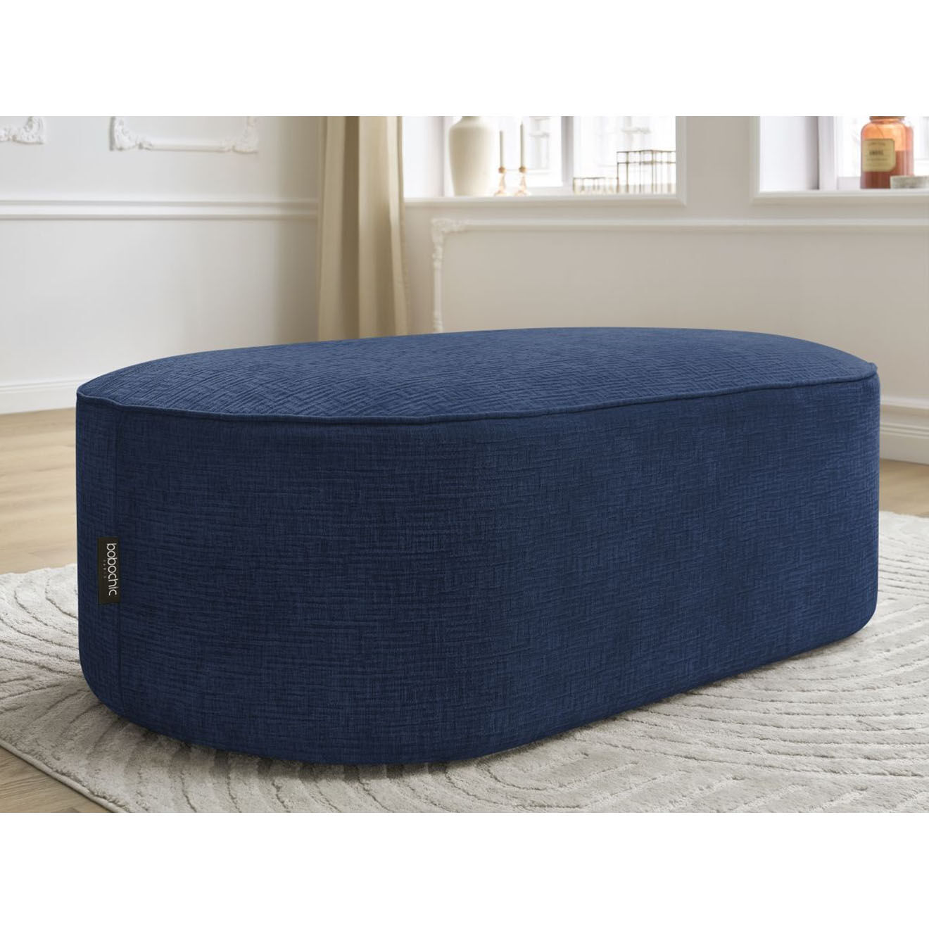 Bobochic Pouf pour canapé modulable Rousseau texturé bleu foncé - 140x70x45 cm