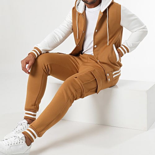 Ensemble Veste Teddy Capuche Et Pantalon Jogging 0135 Camel Blanc