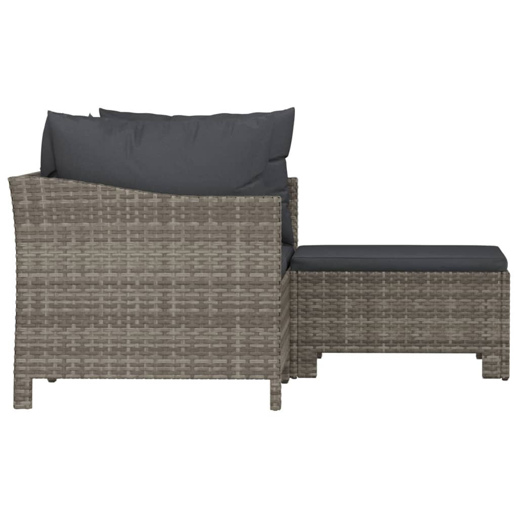 Salon de jardin meuble d'extérieur ensemble de mobilier 3 pièces avec coussins gris résine tressée