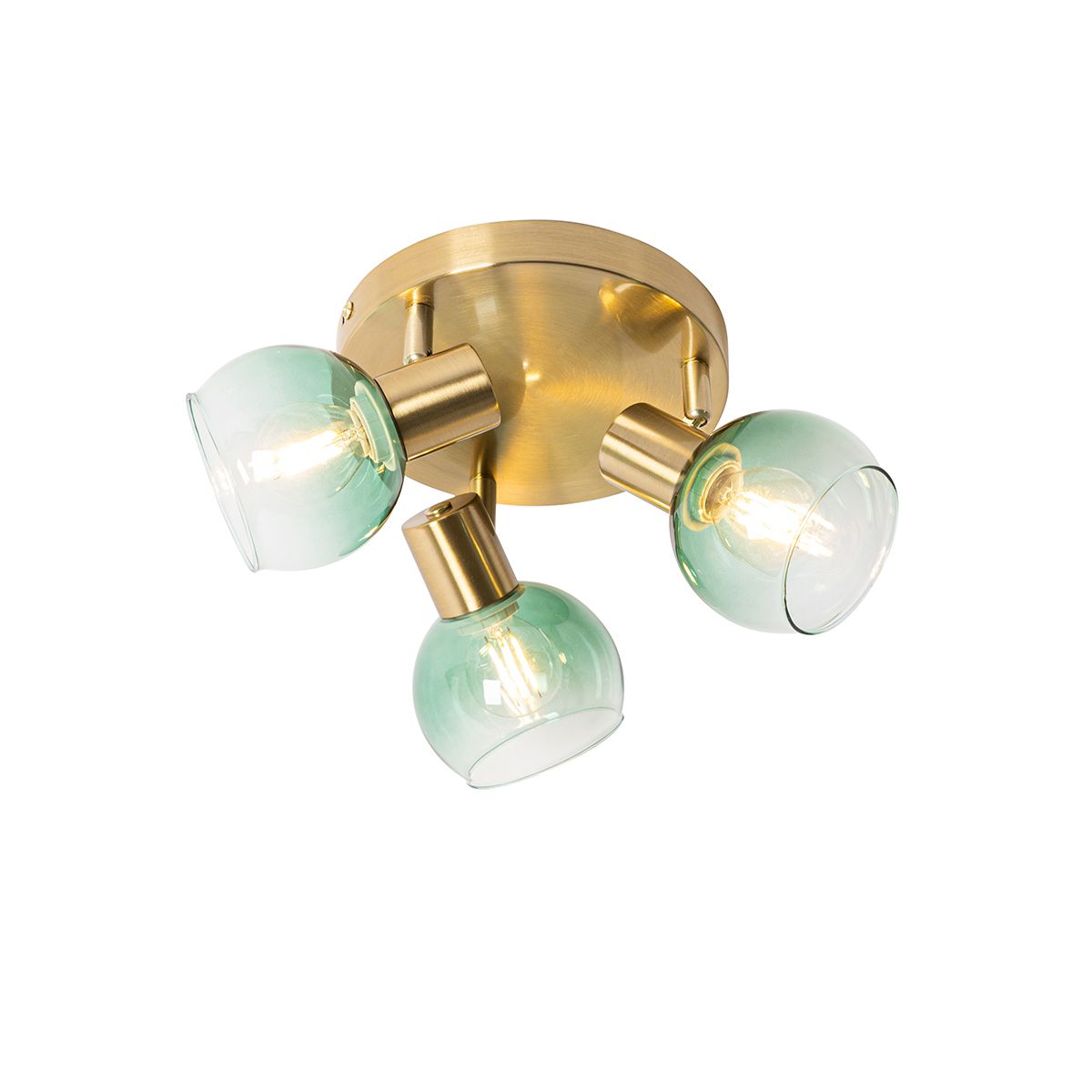 Art Deco plafondspot goud met groen glas 3-lichts - Vidro