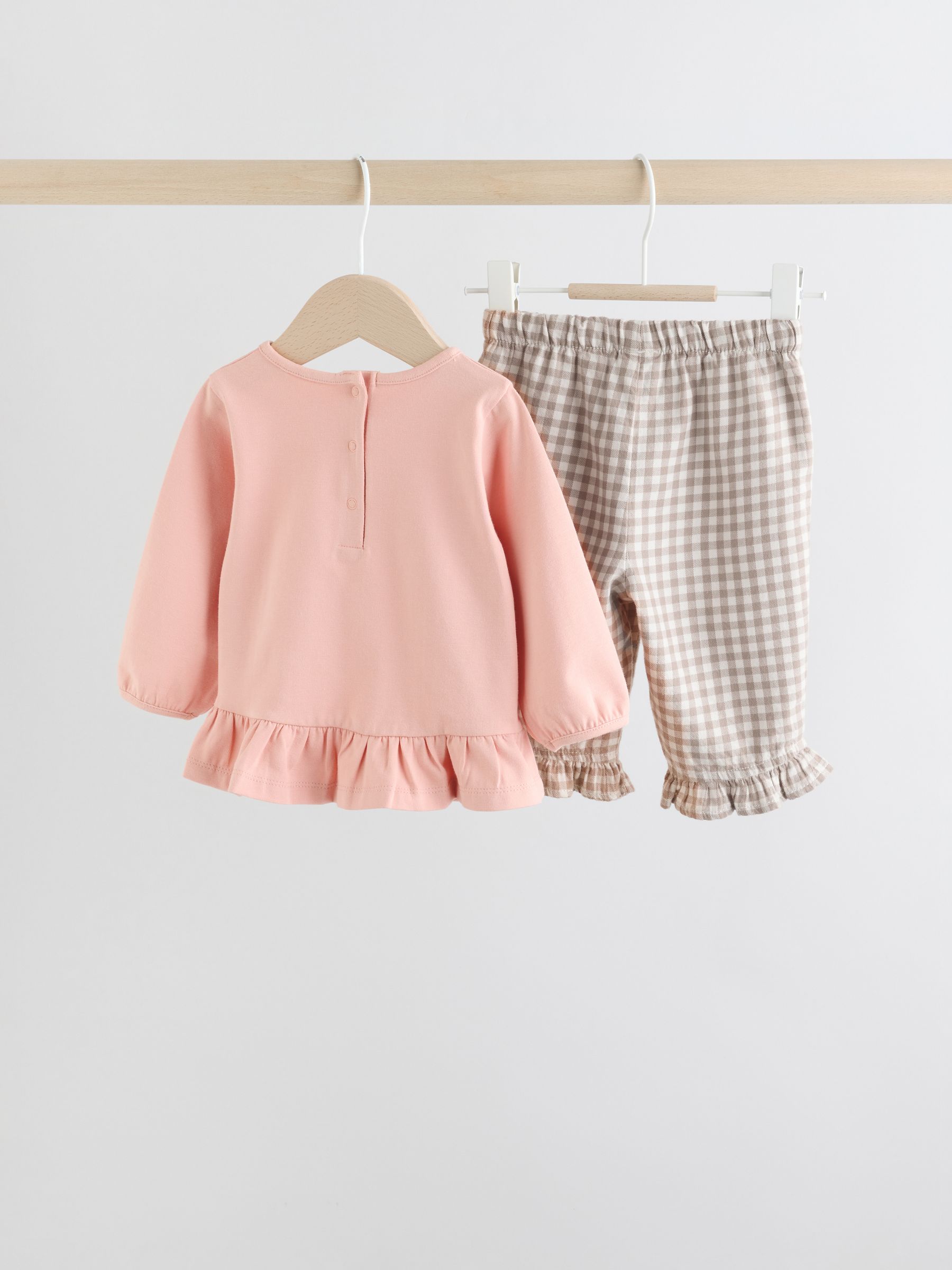 Roze/naturel gingham - 2 -delige Babyset van peplum top met Lange mouwen en Broeken (0mnd -2jr)