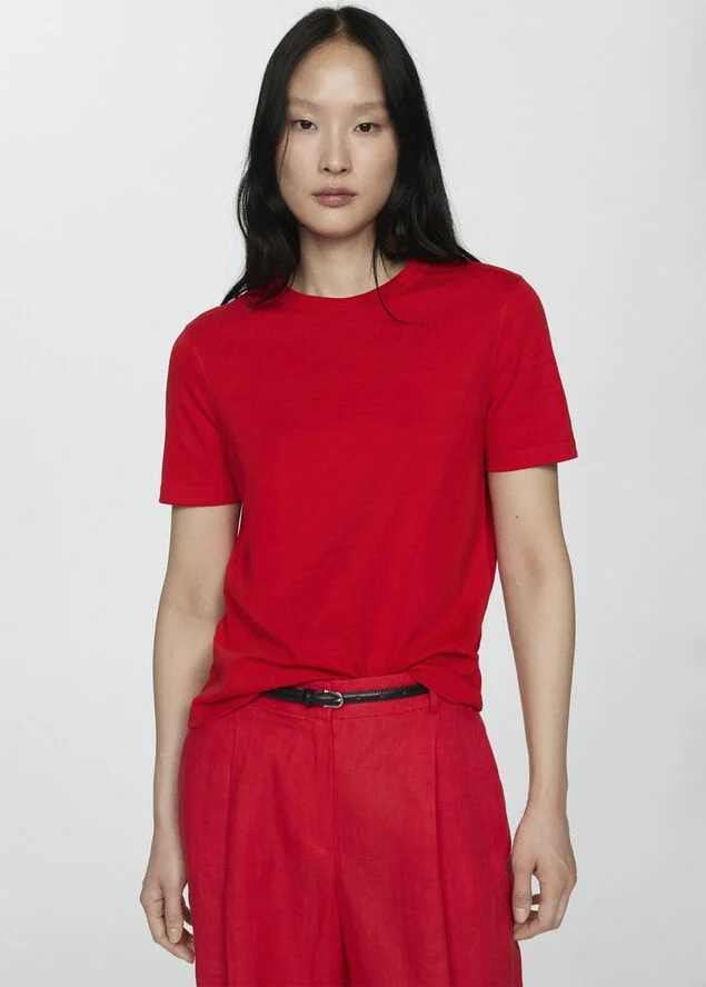MANGO Short-sleeved cotton t-shirt Red