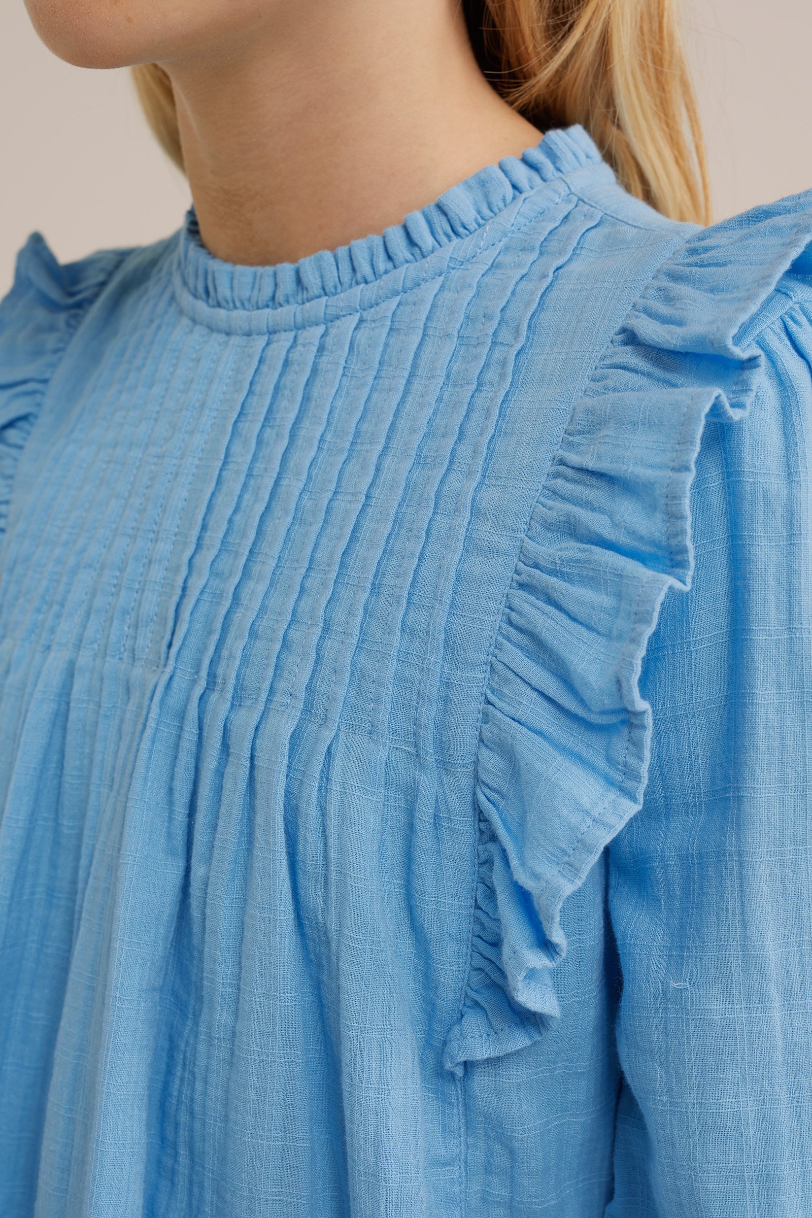 Meisjes blouse met ruches WE Fashion Lichtblauw