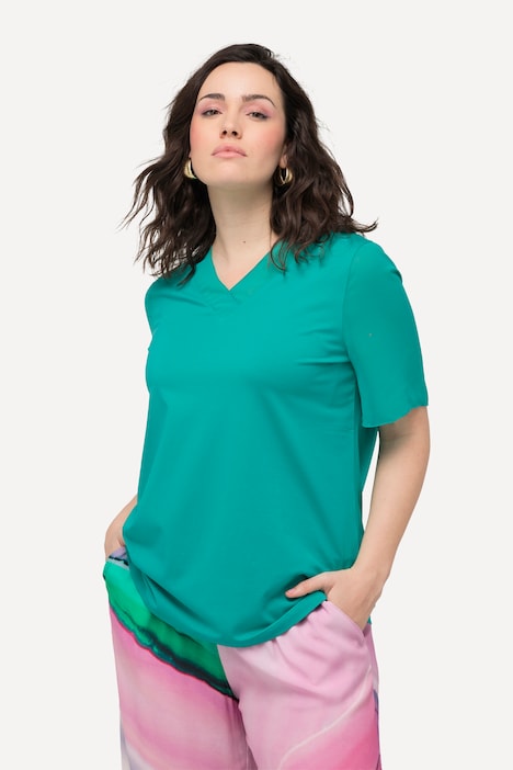 T-Shirt, Chiffon-Blende, V-Ausschnitt, Chiffon-Halbarm