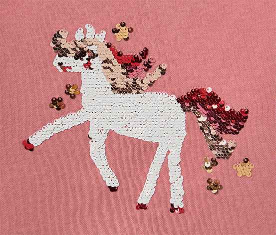 Kinder-Sweatshirt mit Wendepailletten, Einhorn oder Print (Gr. 86/92)