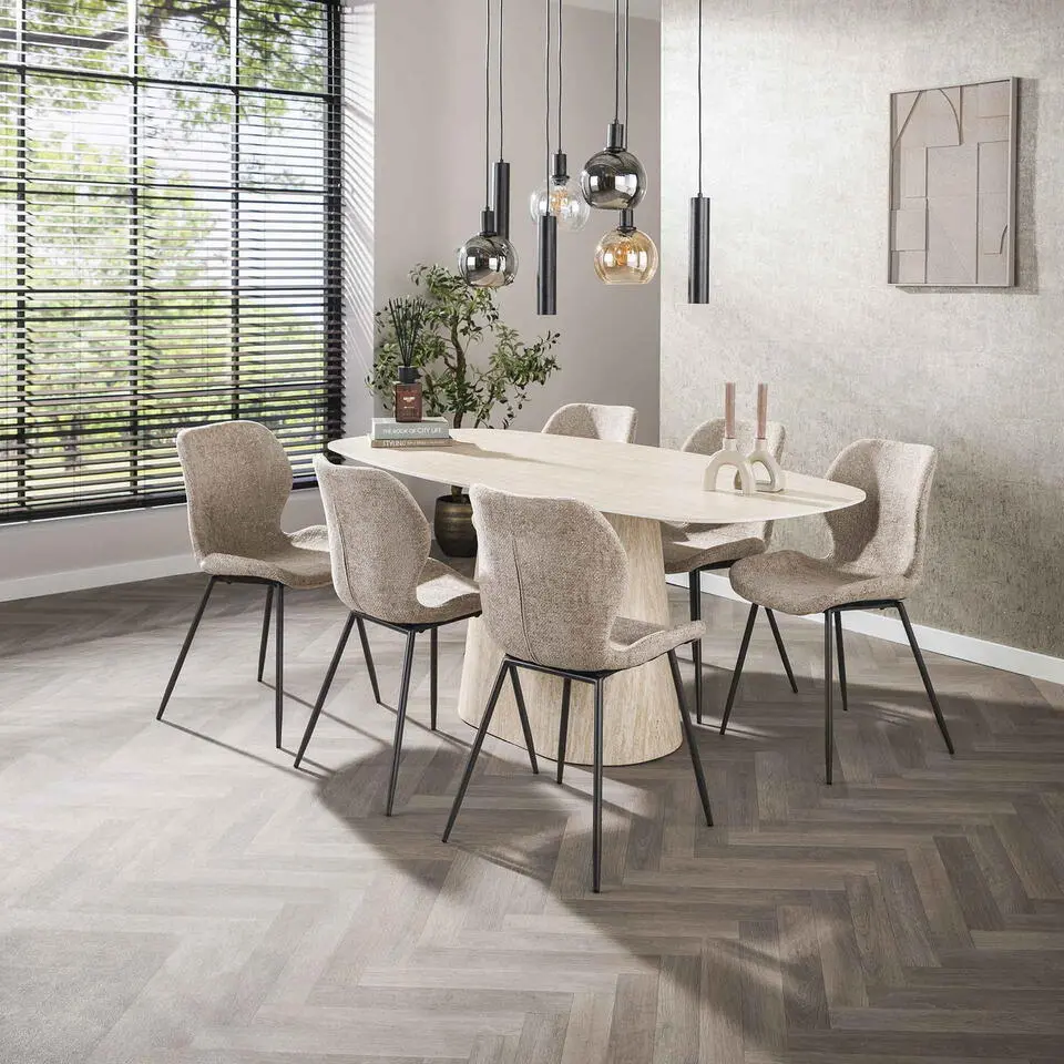 Eettafel Deens Ovaal - Travertin - 180x90x76cm - Centro