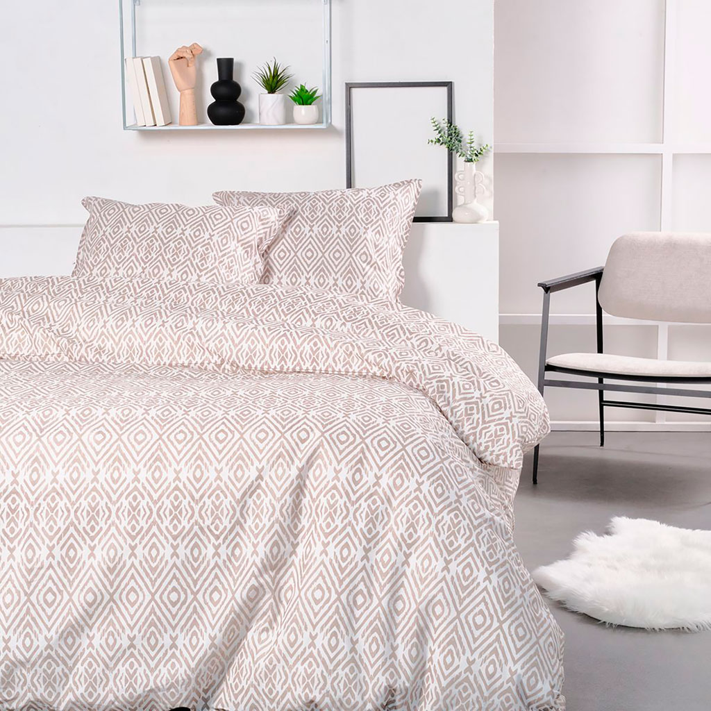 Parure de lit coton 57 fils motif ethnique beige 220x240cm