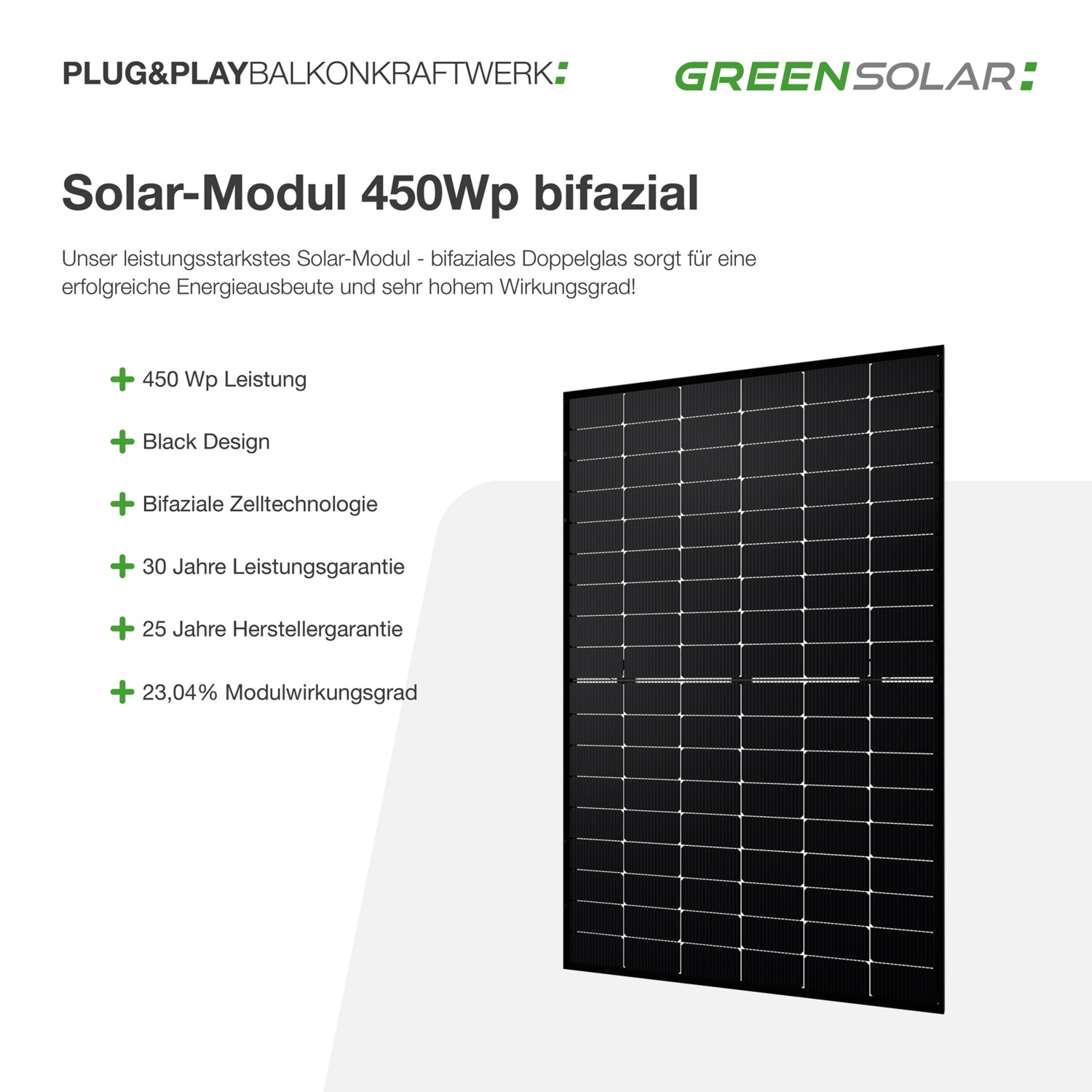 GREEN SOLAR Balkonkraftwerk 900/800 W inkl. Batterie