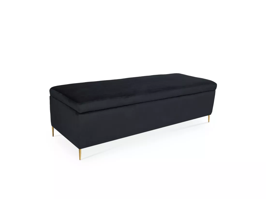 Banquette Coffre Iris velours Noir pieds or